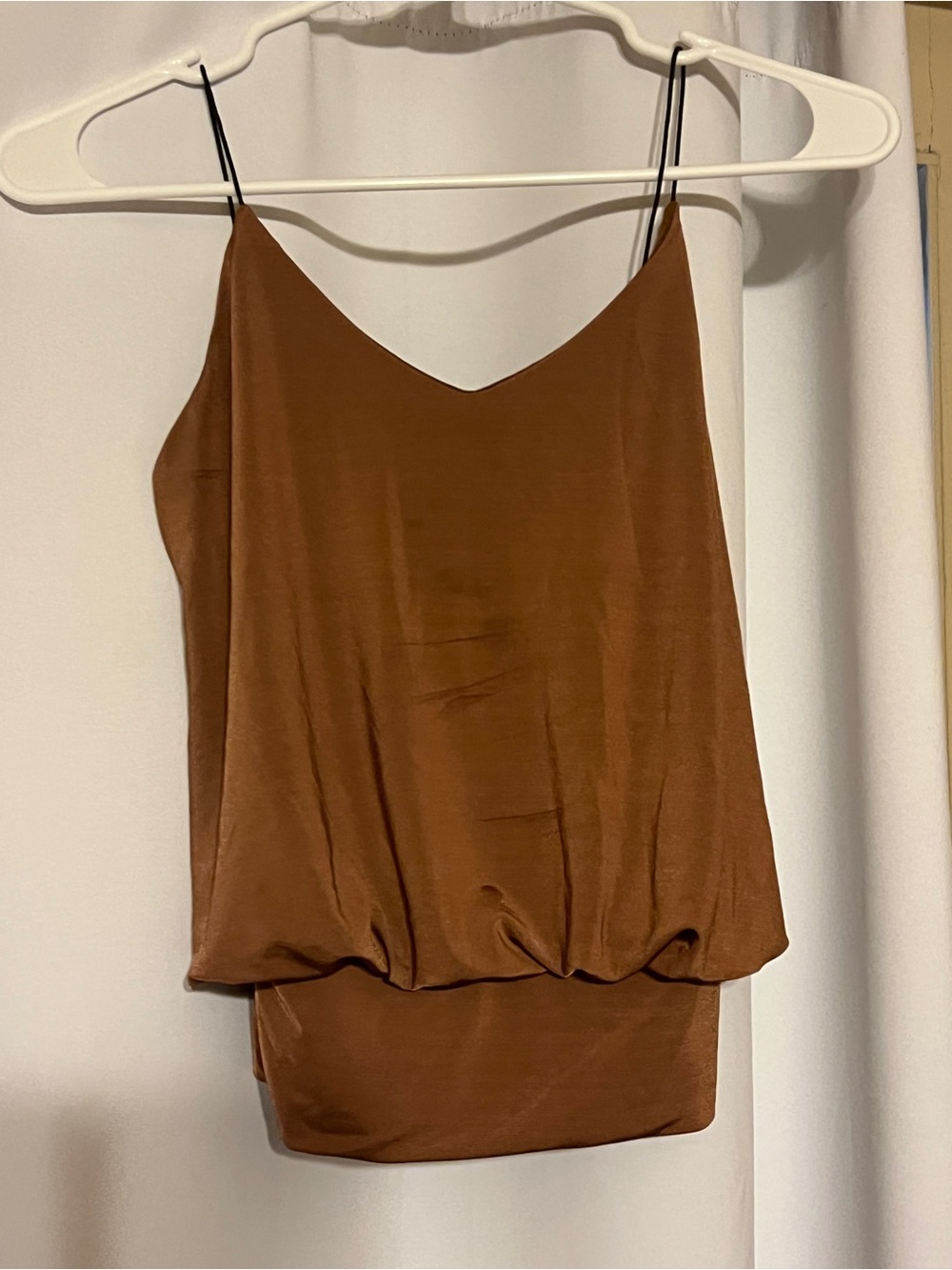 Active USA Copper Satin V-Neck Spaghetti Strap Cami